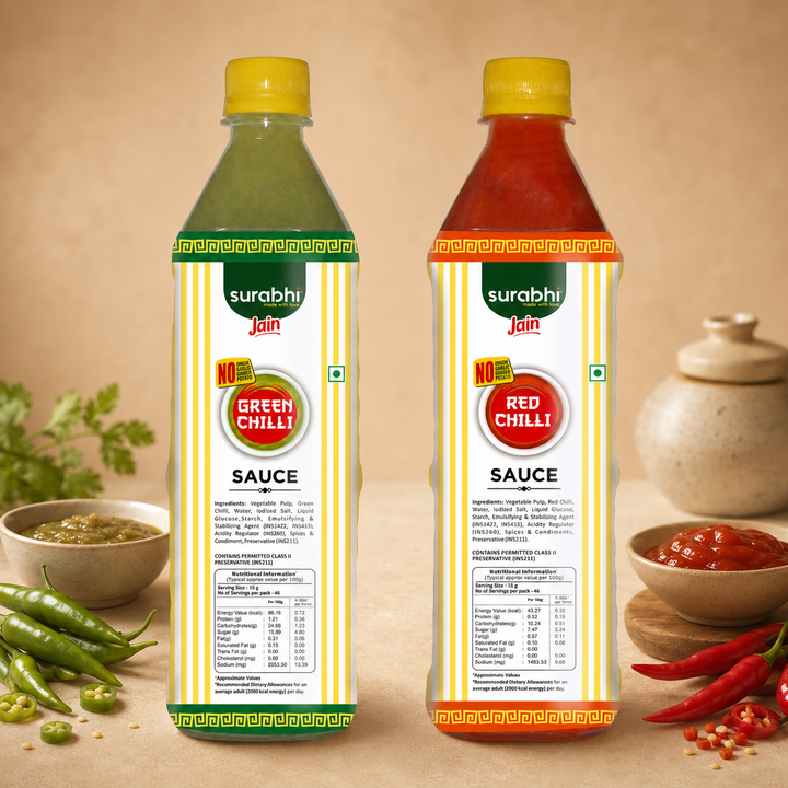 Surabhi - Jain Green Chilli Sauce 690 g and Jain Red Chilli Sauce 690 g