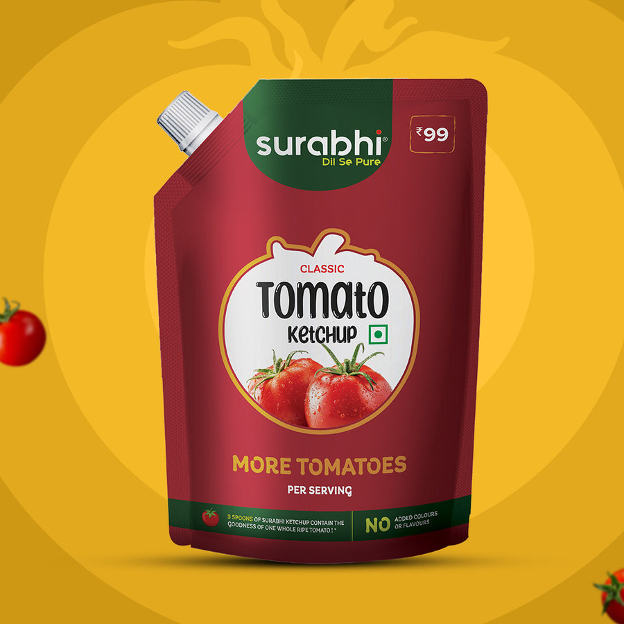 Surabhi Classic Tomato Ketchup 900g pouch packaging